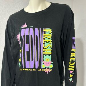 Teddy Fresh Vintage Style Black Screen Printed Long Sleeve Tee
